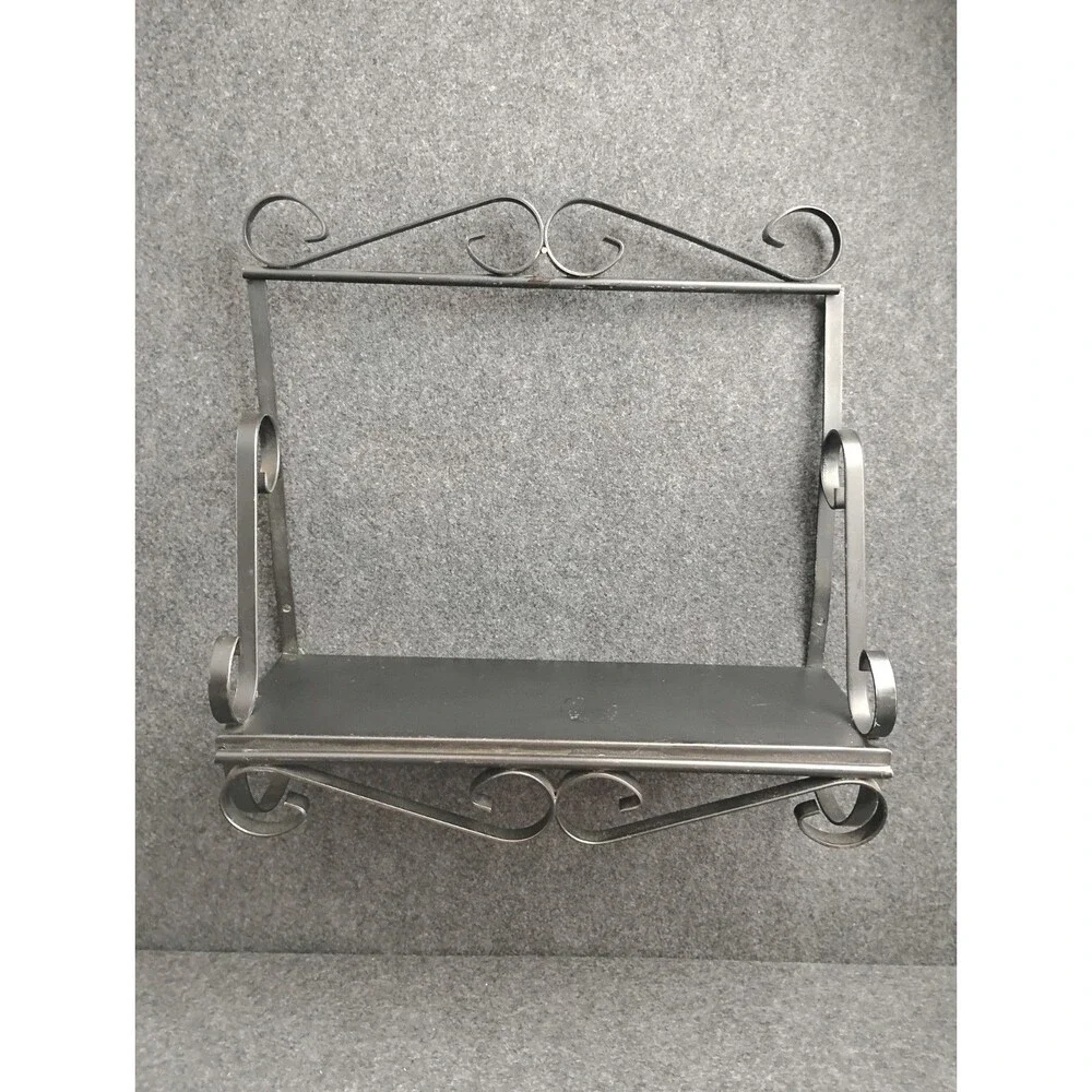 Vintage Black Metal Wrought Iron Shelf Spice Rack Primitive Cottage Core Decor